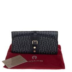 Pre Owned محفظة كونتينتال إيغنر قلاب إبزيم جلد وكانفاس مقوى مونوغرامية سوداء 