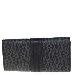 Pre Owned محفظة كونتينتال إيغنر قلاب إبزيم جلد وكانفاس مقوى مونوغرامية سوداء 