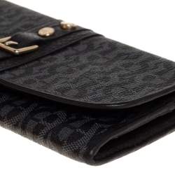 Pre Owned محفظة كونتينتال إيغنر قلاب إبزيم جلد وكانفاس مقوى مونوغر امية سوداء 