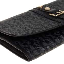 Pre Owned محفظة كونتينتال إيغنر قلاب إبزيم جلد وكانفاس مقوى مونوغرامية سوداء 