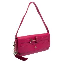 Pre Owned Aigner Pink Leather Cavallina Flap Clutch Bag