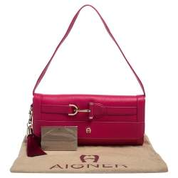 Pre Owned Aigner Pink Leather Cavallina Flap Clutch Bag