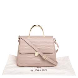 Pre Owned حقيبة يد علوية أيغنر جنوفيفا أم جلد منقوشة وردي نود