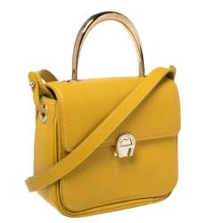 Pre Owned Aigner Mustard Yellow Leather Genoveva Top Handle Bag
