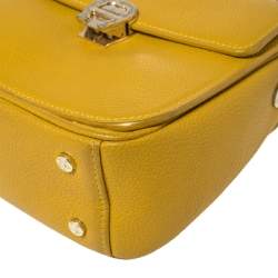 Pre Owned Aigner Mustard Yellow Leather Genoveva Top Handle Bag