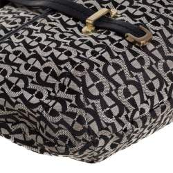 مملوكة مسبقًا حقيبة هوبو أيغنر جيب جلد وكانفاس مطبوع نقشة شعار الماركة أسود