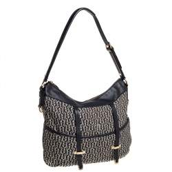 مملوكة مسبقًا حقيبة هوبو أيغنر جيب جلد وكانفاس مطبوع نقشة شعار الماركة أسود