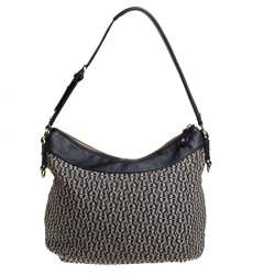 مملوكة مسبقًا حقيبة هوبو أيغنر جيب جلد وكانفاس مطبوع نقشة شعار الماركة أسود