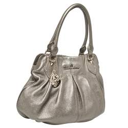 Aigner Metallic Grey Leather Satchel