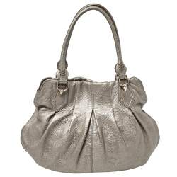 Aigner Metallic Grey Leather Satchel
