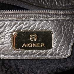 Aigner Metallic Grey Leather Satchel