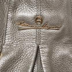Aigner Metallic Grey Leather Satchel