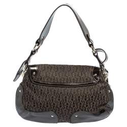 Pre Owned Aigner Brown Signature Canvas and Patent Leather Hobo