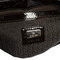 Pre Owned Aigner Brown Signature Canvas and Patent Leather Hobo