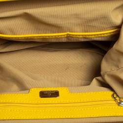 Pre Owned Aigner Beige/Yellow Leather and Canvas Satchel