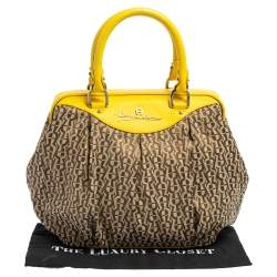 Pre Owned Aigner Beige/Yellow Leather and Canvas Satchel