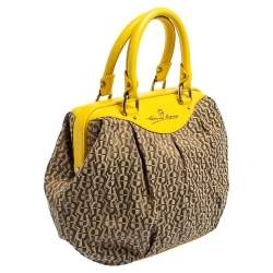 Pre Owned Aigner Beige/Yellow Leather and Canvas Satchel