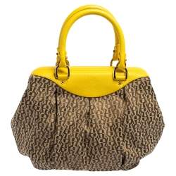 Pre Owned Aigner Beige/Yellow Leather and Canvas Satchel
