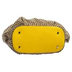 Pre Owned Aigner Beige/Yellow Leather and Canvas Satchel