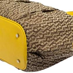 Pre Owned Aigner Beige/Yellow Leather and Canvas Satchel