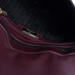 Pre Owned Aigner Burgundy Logo Embossed Leather Flap Crossbody Bag