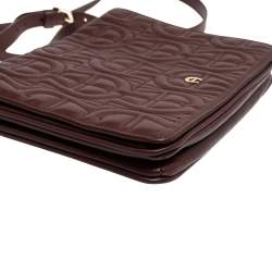 Pre Owned Aigner Burgundy Logo Embossed Leather Flap Crossbody Bag