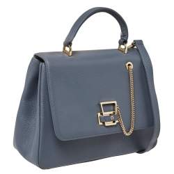 Aigner Dark Grey Leather Flap Isabella Top Handle Bag
