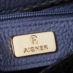 Aigner Dark Grey Leather Flap Isabella Top Handle Bag