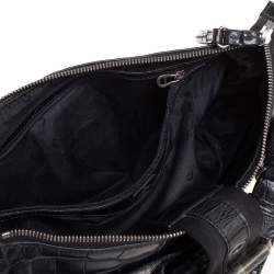 Pre Owned Aigner Black Crocodile Embossed Leather Buckle Hobo
