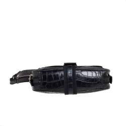 Pre Owned Aigner Black Crocodile Embossed Leather Buckle Hobo