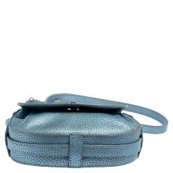 Pre Owned Aigner Metallic Blue Leather Flap Crossbody Bag