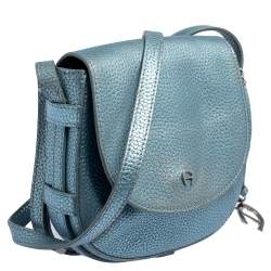Pre Owned Aigner Metallic Blue Leather Flap Crossbody Bag