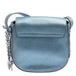 Pre Owned Aigner Metallic Blue Leather Flap Crossbody Bag
