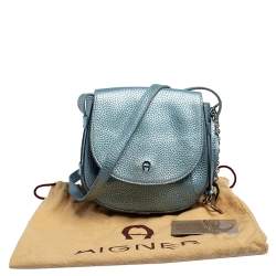 Pre Owned Aigner Metallic Blue Leather Flap Crossbody Bag