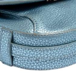 Pre Owned Aigner Metallic Blue Leather Flap Crossbody Bag