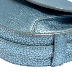 Pre Owned Aigner Metallic Blue Leather Flap Crossbody Bag