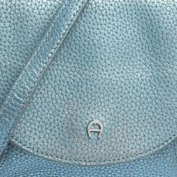 Pre Owned Aigner Metallic Blue Leather Flap Crossbody Bag