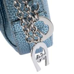 Pre Owned Aigner Metallic Blue Leather Flap Crossbody Bag