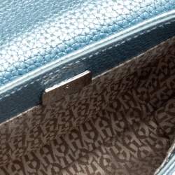 Pre Owned Aigner Metallic Blue Leather Flap Crossbody Bag