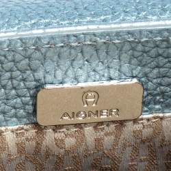 Pre Owned Aigner Metallic Blue Leather Flap Crossbody Bag