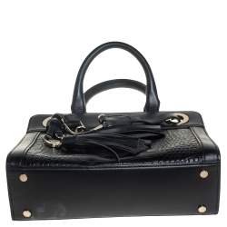 Pre Owned Aigner Black Crocodile Embossed Leather Cavallina Top Handle Bag