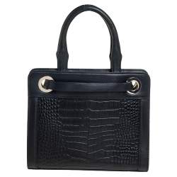 Pre Owned Aigner Black Crocodile Embossed Leather Cavallina Top Handle Bag