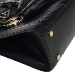 Pre Owned Aigner Black Crocodile Embossed Leather Cavallina Top Handle Bag