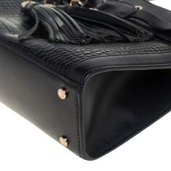 Pre Owned Aigner Black Crocodile Embossed Leather Cavallina Top Handle Bag