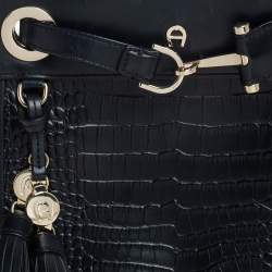 Pre Owned Aigner Black Crocodile Embossed Leather Cavallina Top Handle Bag