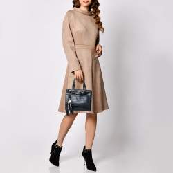 Pre Owned Aigner Black Crocodile Embossed Leather Cavallina Top Handle Bag