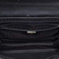 Pre Owned حقيبة كتف أيغنر جلد نقشة شعار الماركة بارز أسود وسلسلة وقلاب