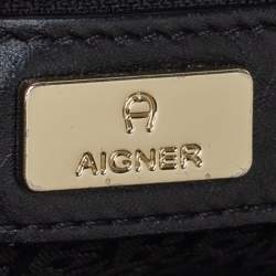 Pre Owned حقيبة كتف أيغنر جلد نقشة شعار الماركة بارز أسود وسلسلة وقلاب