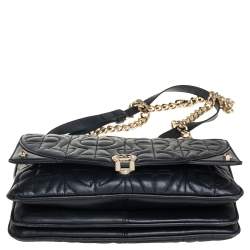 Pre Owned حقيبة كتف أيغنر جلد نقشة شعار الماركة بارز أسود وسلسلة وقلاب