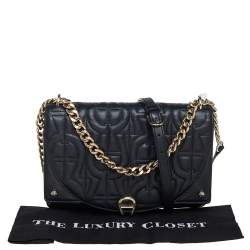 Pre Owned حقيبة كتف أيغنر جلد نقشة شعار الماركة بارز أسود وسلسلة وقلاب